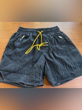Rhude twill Shorts Black embroidered Cotton Made in USA Large htf